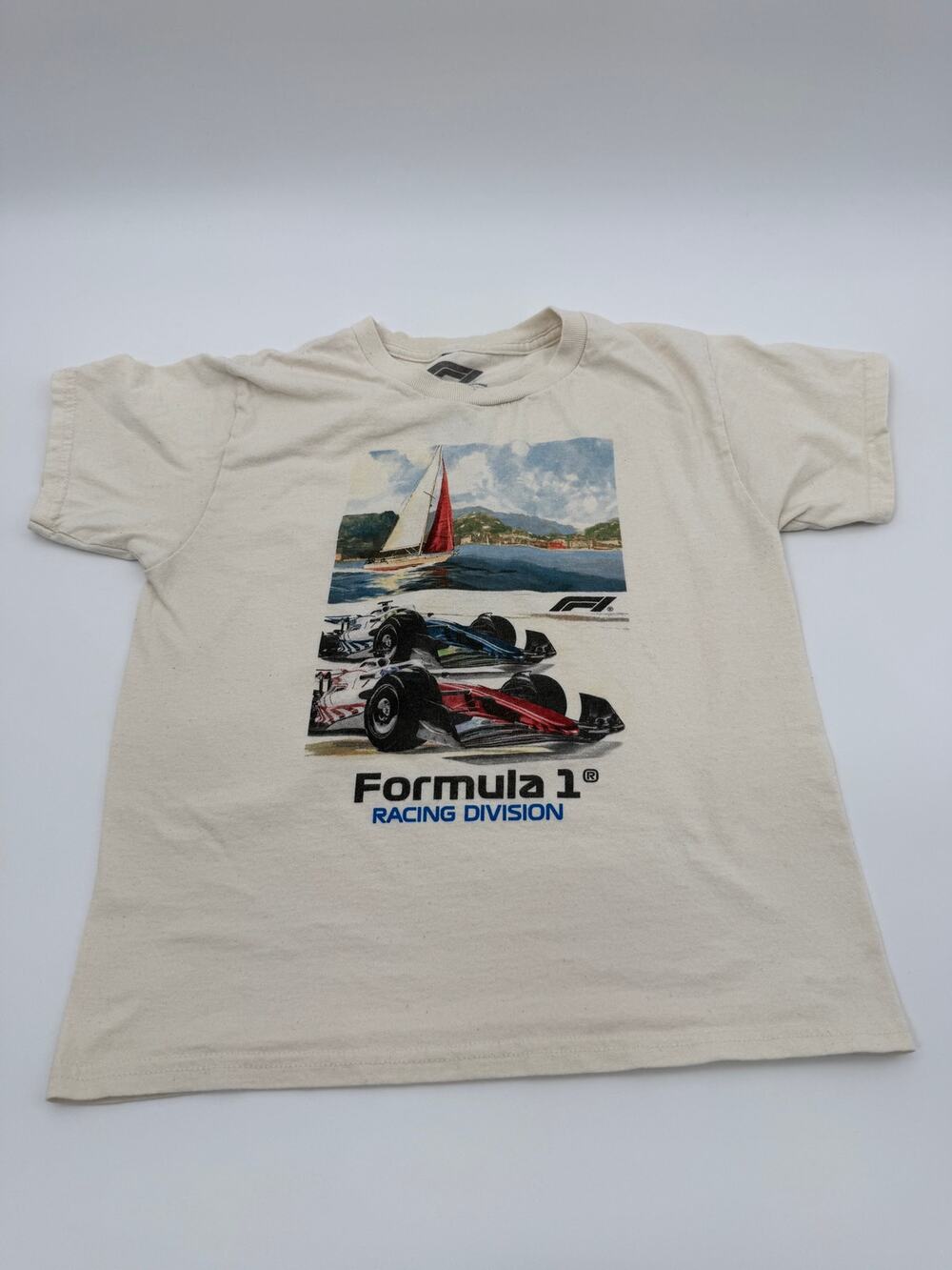 Formula 1 F1 Racing Division Graphic T Shirt Youth Small Cream Official Licensed